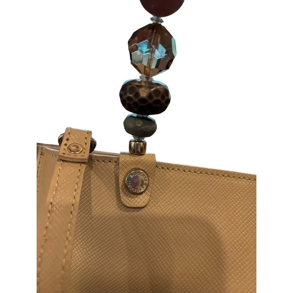 Roberta Gandolfi Taupe Leather Handbag with Beaded Handle